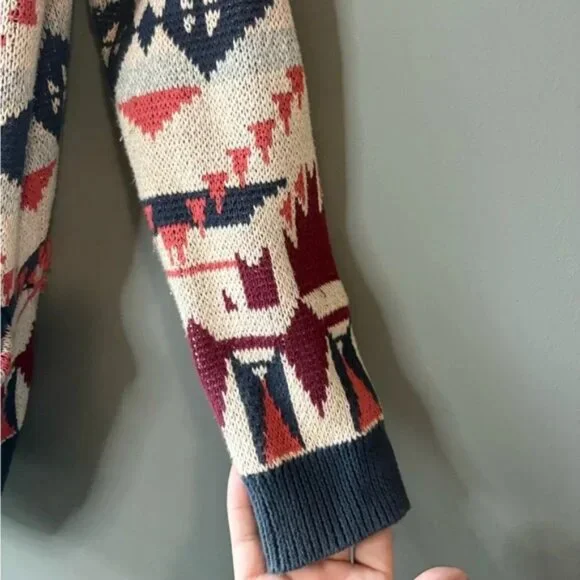 Divided size XS Southwestern Tribal Bohemian Open front Cardigan, 100% Cotton - Picture 4 of 7